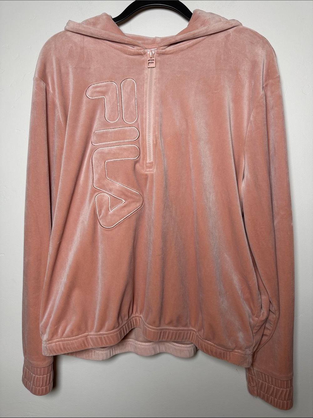 Fila women’s Sweater Pink Y2K Velvety Zip Up Track Suit Jacket Top XL warm peach